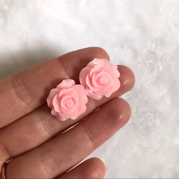 Pink Rose Studs - Picture 8 of 9